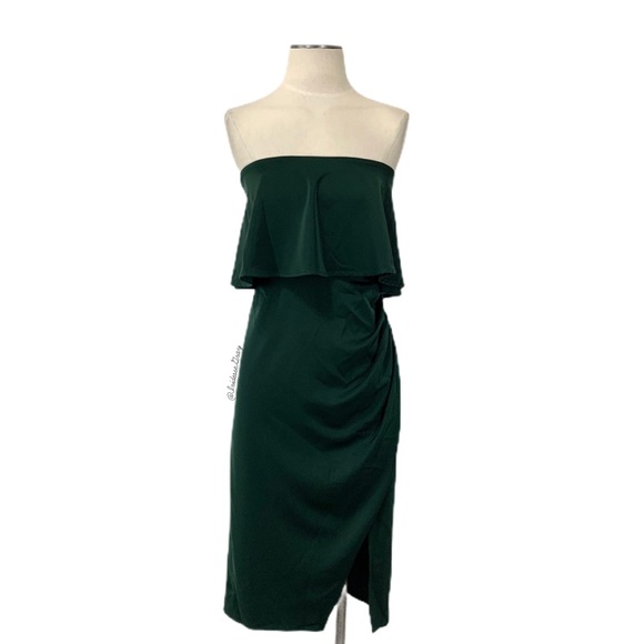 green satin strapless dress